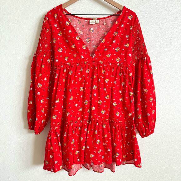 Billabong X Wrangler Falling For You Red Floral Mini Babydoll Dress Women’s XS - Picture 2 of 8